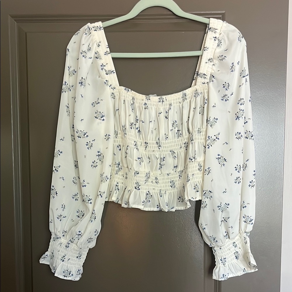 Love Tree White Puff Sleeve Crop Blouse